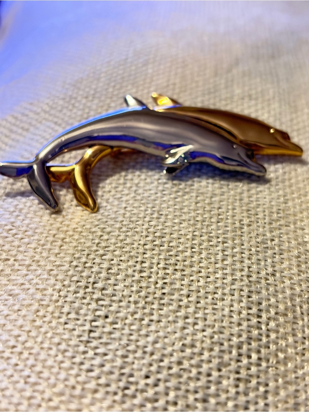Liz Claiborne double Dolphin Silver & Gold brooch pin